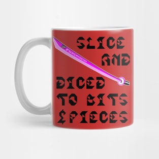 Slice And Diced To Bits and Pieces, v. Code Pink Blk Text Mug